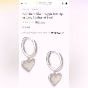 Kendra Scott Ari Heart Silver Huggie Earrings in Ivory Mother-of-Pearl